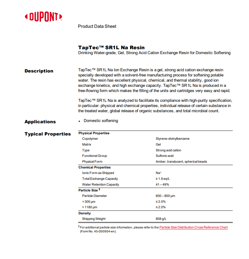 สารกรองเรซินTapTec SR1L Na